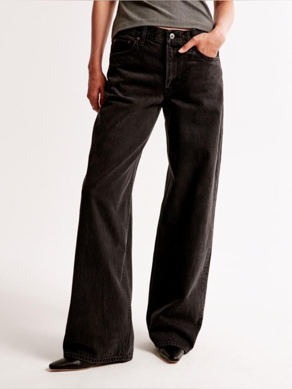 AF Abercrombie & Fitch Low Rise Ultra Loose Jean Wide Leg Washed Black Denim